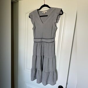 Ruffled and Striped Gray and White Dress